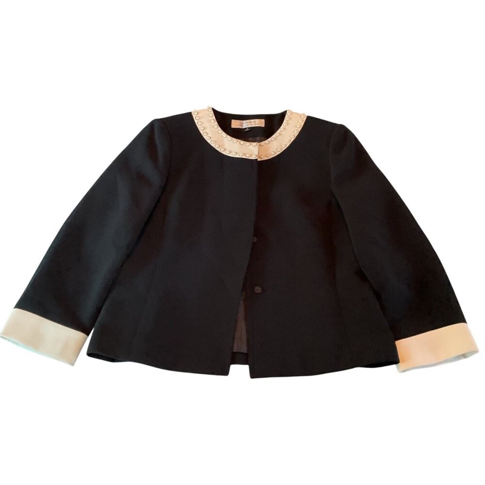 NWOT Tahari Arthur S. Levine Black Jacket W/ Pearl Collar & Cuff Details Size 4